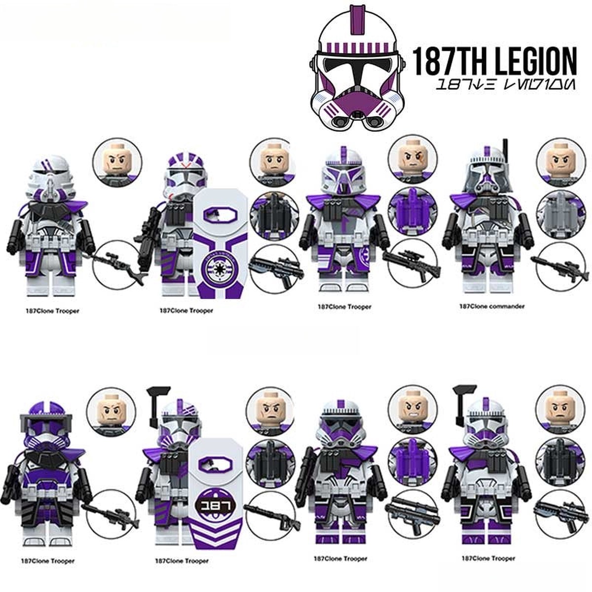 187th Legion Clone Troopers Set of 8 | LEGO Star Wars Minifigures Compatible Custom Toys