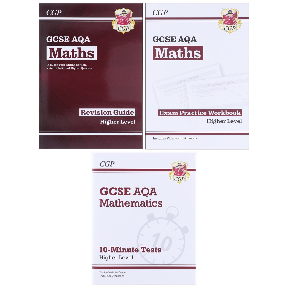 CGP GCSE Maths AQA Higher Level Exam Guide 3 Books Collection Set (Includes Online Edition, Videos & Quizzes)- Paperback