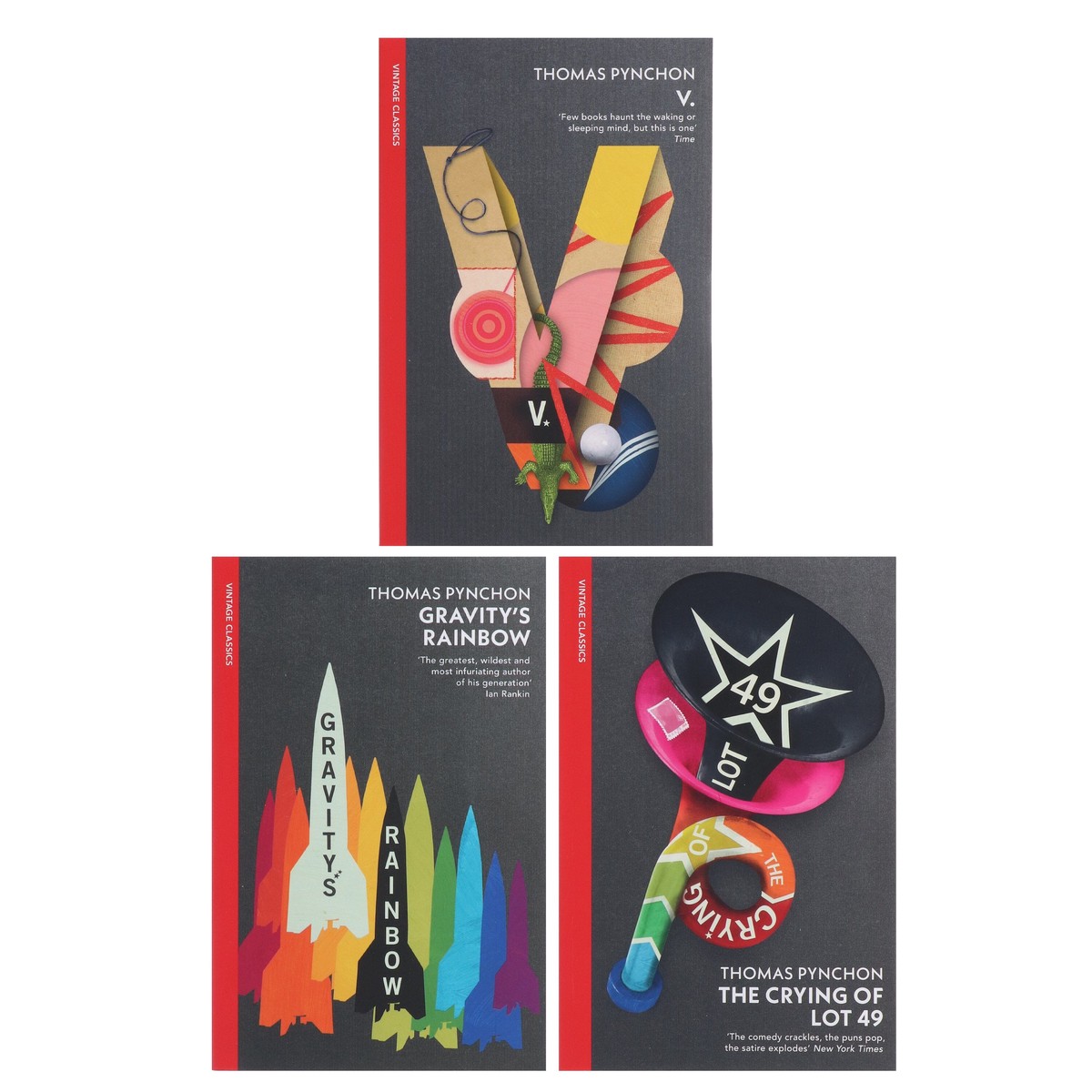 Damaged - Thomas Pynchon Novels (V, The Crying of Lot 49 & Gravity's Rainbow) 3 Books Collection Set - Fiction - Paperback - I 18